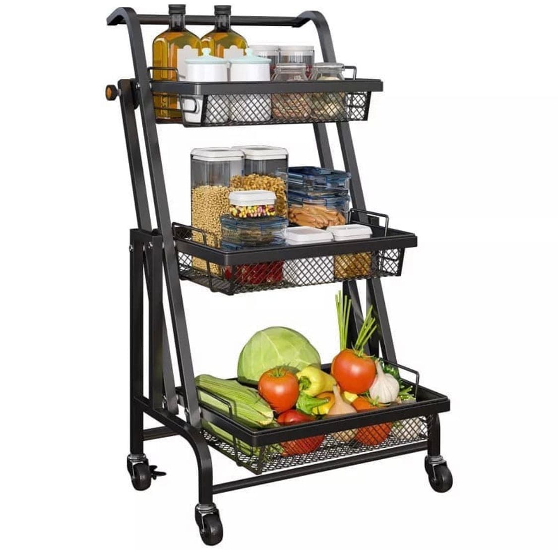 Kitchen Folding Floor Trolley, Mobile Multilayer Snack Draining Storage Rack, 180 Degree Extension Parallel Trolley Kitchen Folding Floor Trolley, Mobile Multilayer Snack Draining Storage Rack, 180 Degree Extension Parallel Trolley